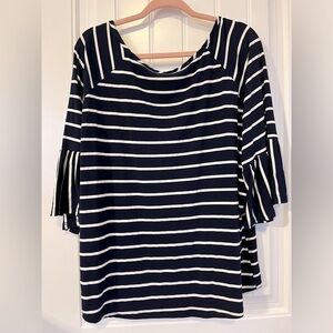 Roommates Women’s Plus 2X Navy and White Stripe Ruffle Bell Sleeve Top